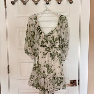 Floral Sheer Dress with Green Leaf Pattern